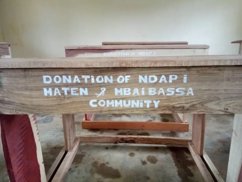 A school desk painted as a donation of Ndap I Maten and the Mbai Bassa Community
