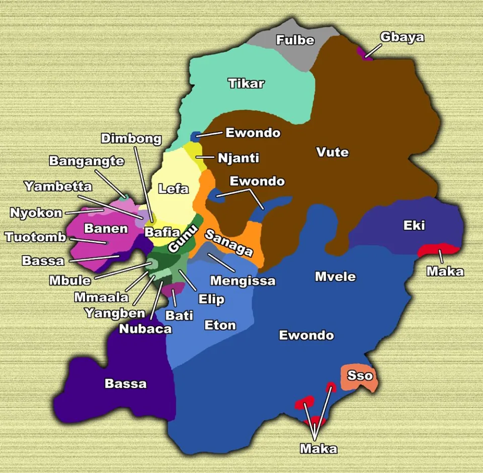 Map of the ethnic groups of central and southern Cameroon, the Bassa among them